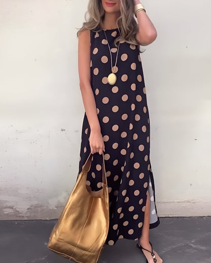 Roxane | Rozkloszowana sukienka maxi w kropki