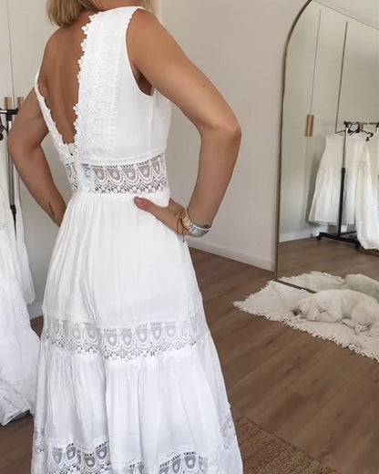 Ninfea | Bezrękawowa sukienka midi w stylu boho z koronkowymi detalami